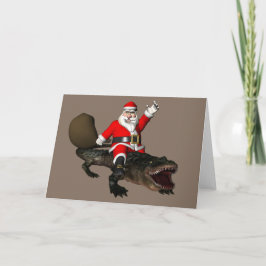 Feestive Santa Claus Riding an Alligator Feestdagen Kaart
