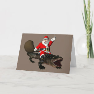 Feestive Santa Claus Riding an Alligator Feestdagen Kaart