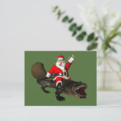 Feestive Santa Claus Riding an Alligator Feestdagenkaart (Staand voorkant)