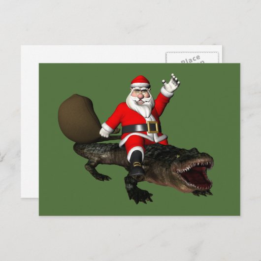 Feestive Santa Claus Riding an Alligator Feestdagenkaart (Voorkant / Achterkant)