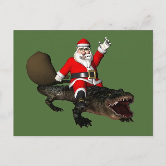 Feestive Santa Claus Riding an Alligator Feestdagenkaart (Voorkant)