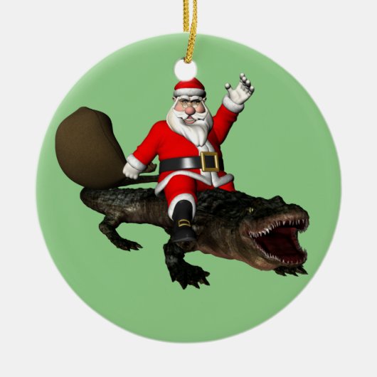 Feestive Santa Claus Riding an Alligator Keramisch Ornament (Voorkant)