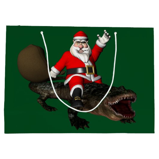 Feestive Santa Claus Riding an Alligator Large Cadeautasje (Achterkant)