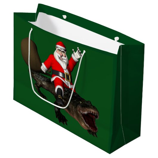 Feestive Santa Claus Riding an Alligator Large Cadeautasje (Voorkant Gekanteld)