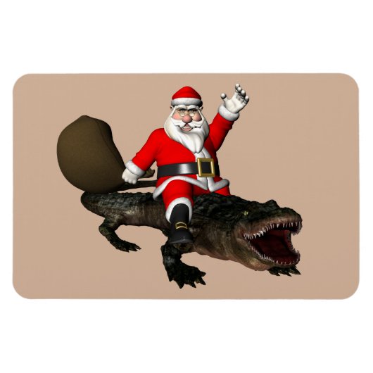 Feestive Santa Claus Riding an Alligator Magneet (Horizontaal)