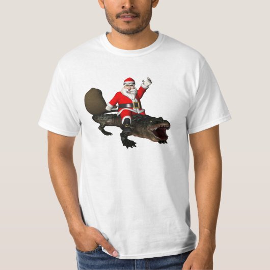 Feestive Santa Claus Riding an Alligator T-shirt (Voorkant)