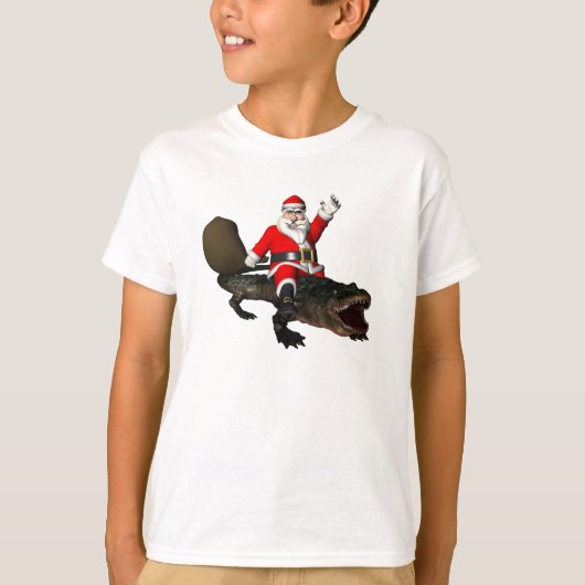 Feestive Santa Claus Riding an Alligator T-shirt (Voorkant)