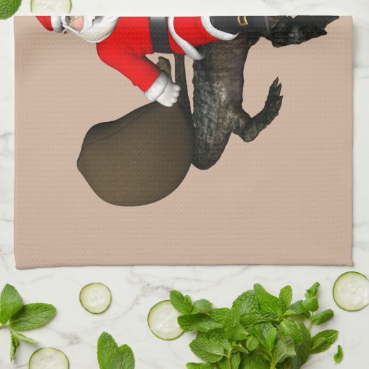 Feestive Santa Claus Riding an Alligator Theedoek (Gevouwen)