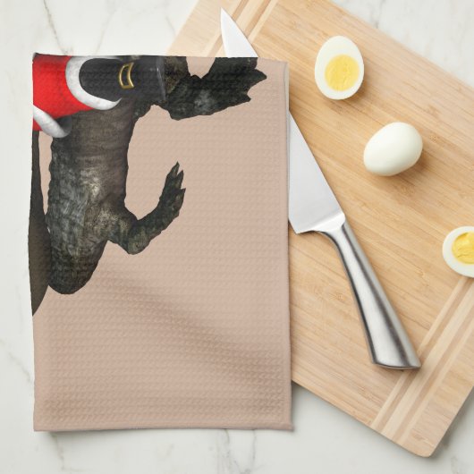 Feestive Santa Claus Riding an Alligator Theedoek (Quarter Fold)
