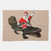 Feestive Santa Claus Riding an Alligator Theedoek (Horizontaal)
