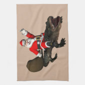 Feestive Santa Claus Riding an Alligator Theedoek (Verticaal)