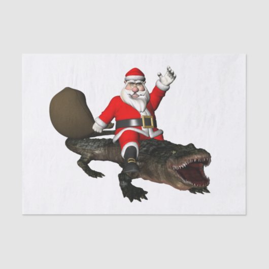 Feestive Santa Claus Riding an Alligator Tissuepapier (Voorkant)