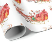 Feestive Santa Claus Sleigh Holiday Kerstmis Cadeaupapier (Rol Hoek)