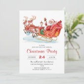 Feestive Santa Claus Sleigh Holiday Kerstparty Kaart (Staand voorkant)