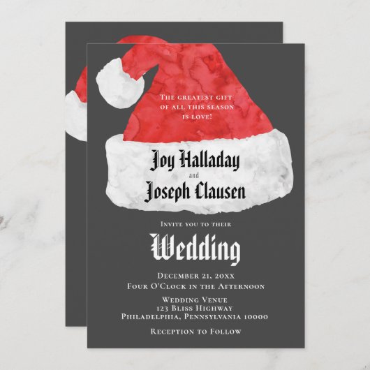 Feestive Santa Hat kerstbruiloft Aankondiging (Voorkant / Achterkant)