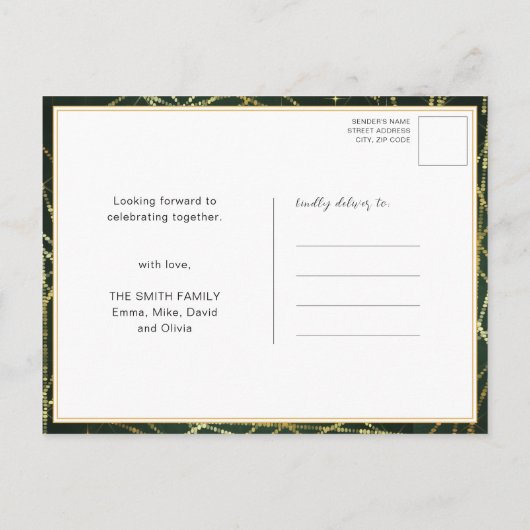 Feestive Sparking Gold String Lights Holiday Party Uitnodiging Briefkaart (Achterkant)