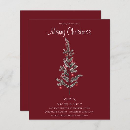 Feestive Tree Holiday - Uitnodiging voor Kerstmis (Voorkant / Achterkant)