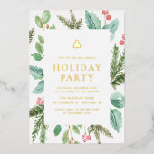 Feestive Waterverf Winter Foliage Holiday Party Folie Uitnodiging (Voorkant)