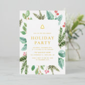 Feestive Waterverf Winter Foliage Holiday Party Folie Uitnodiging (Staand Voorkant)