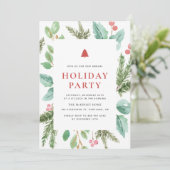 Feestive Waterverf Winter Foliage Holiday Party Kaart (Staand voorkant)