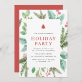 Feestive Waterverf Winter Foliage Holiday Party Kaart (Voorkant / Achterkant)