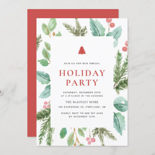 Feestive Waterverf Winter Foliage Holiday Party Kaart
