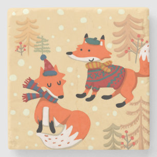 Feestive Winter Foxes Stenen Onderzetter