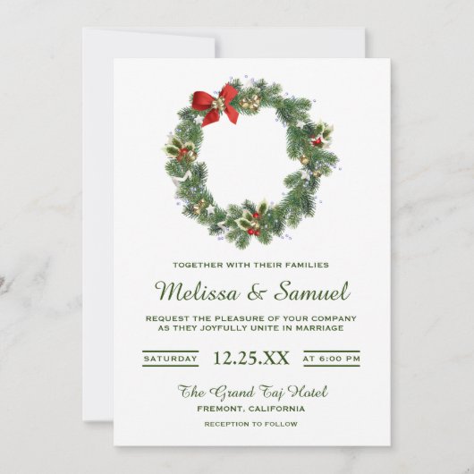 Feestive Winter Holiday Kerstmis Wreatsweddenschap Kaart (Voorkant)