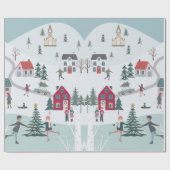 Feestive Winter Kerstmis Town/Village Holiday Cadeaupapier (Vlak)