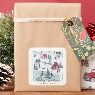 Feestive Winter Kerstmis Town/Village Holiday Vierkante Sticker