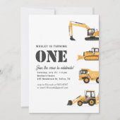 Feestje 1e verjaardag bouwvoertuigen kaart (Voorkant)