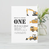 Feestje 1e verjaardag bouwvoertuigen kaart (Staand voorkant)