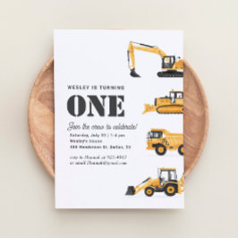Feestje 1e verjaardag bouwvoertuigen kaart