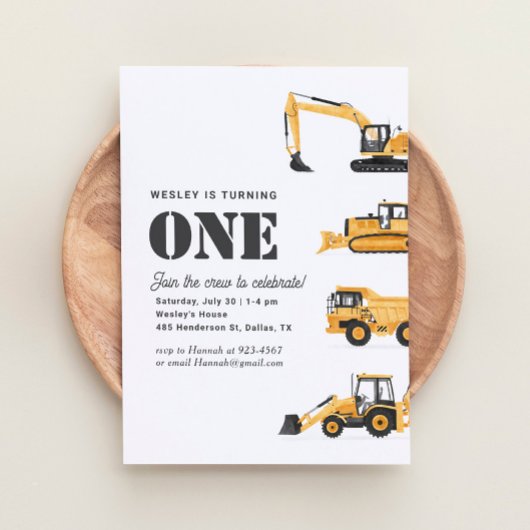Feestje 1e verjaardag bouwvoertuigen kaart