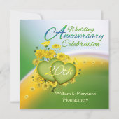 Feestje 20-jarig jubileum Gele Bloemen Harten Kaart (Voorkant)