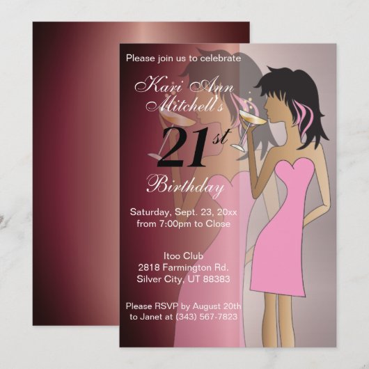 Feestje 21e verjaardag partij kaart (Voorkant / Achterkant)