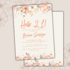 Feestje 21e verjaardag Perzik Beige Ivoor Bloemen Kaart