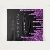 Feestje 21e verjaardag zwart paarse glitters glamo wandkleed (Voorkant (horizontaal))