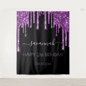 Feestje 21e verjaardag zwart paarse glitters glamo wandkleed (Voorkant)