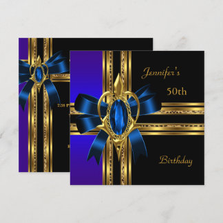 Feestje 50e verjaardag Blauwe Gouden Hart Sieraden Kaart