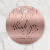Feestje 60e verjaardag Roze Goud Glitter Dank je w Bedankjes Labels (Voorkant)