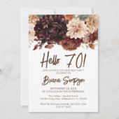 Feestje 70e verjaardag Bruine Beige Bloemen Bloems Kaart (Voorkant)