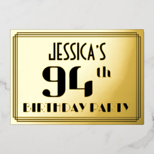 Feestje 94ste verjaardag: Art Deco-look “94” en na Folie Uitnodiging