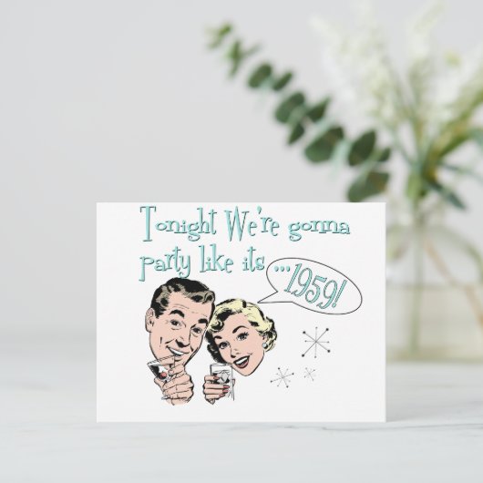 Feestje alsof het 1959 is! briefkaart (Staand voorkant)