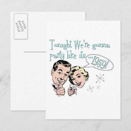 Feestje alsof het 1959 is! uitnodiging briefkaart (Voorkant / Achterkant)