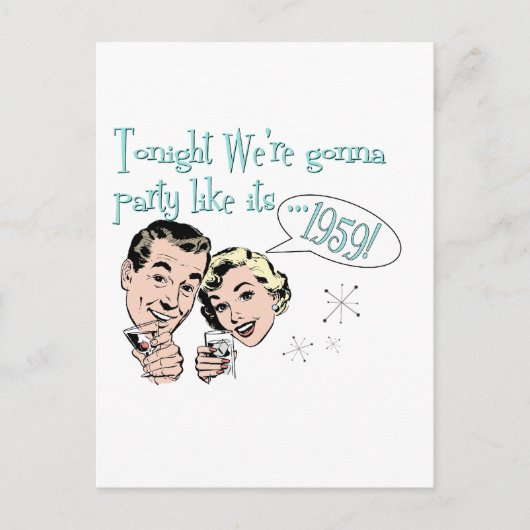 Feestje alsof het 1959 is! uitnodiging briefkaart (Voorkant)