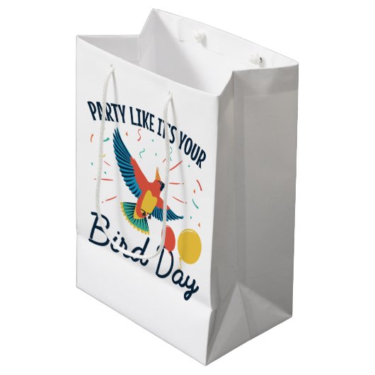 Feestje alsof het je vogeldag is. medium cadeauzakje (Voorkant Gekanteld)