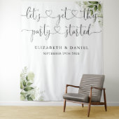 Feestje Begonnen Groene Huwelijksfotobackdrop Wandkleed (In situ)