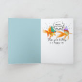 Feestje goudvis in een verjaardagspons kom kaart (Binnen)