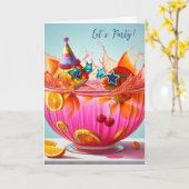 Feestje goudvis in een verjaardagspons kom kaart (Gele Bloem)